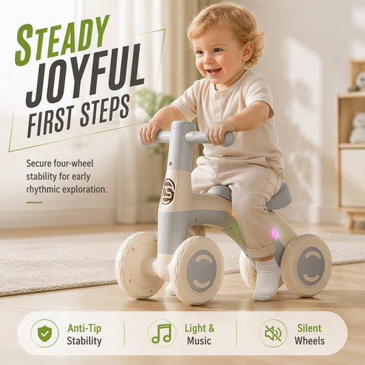 🚲 2026 Sale — Over 21,600 Sold! 🎵 Baby Balance Bike with Music & Lights – 4-Wheel Stability, LED Fun | Perfect First Bike for Toddlers 👶