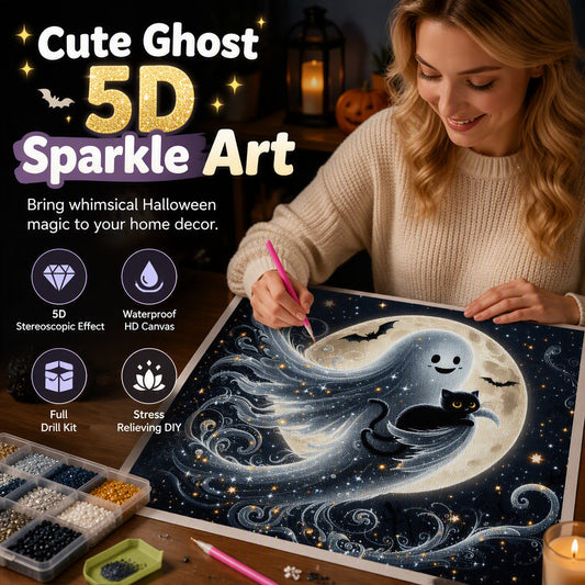 👻 2026 Sale — Over 24,800 Sold! 💎 Halloween Cute Ghost DIY Diamond Art Kit – 5D Full Drill, HD Waterproof Canvas & Gothic Lace Design 🎃