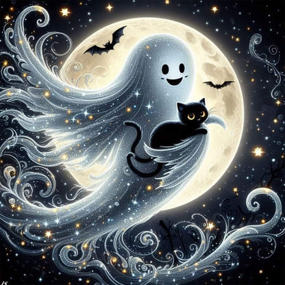 👻 2026 Sale — Over 24,800 Sold! 💎 Halloween Cute Ghost DIY Diamond Art Kit – 5D Full Drill, HD Waterproof Canvas & Gothic Lace Design 🎃
