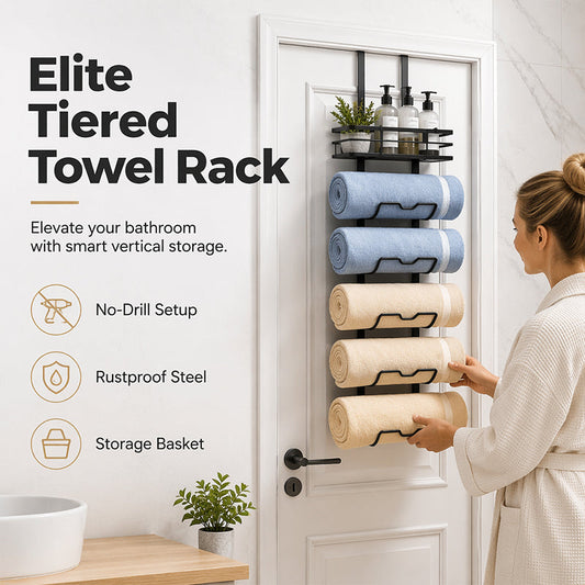 🏠 2026 Sale — Over 24,300 Sold! 🚪 Over-the-Door Towel Rack with Storage Shelf – No-Drill Bathroom Organizer, Carbon Steel & Rustproof Finish 🛁