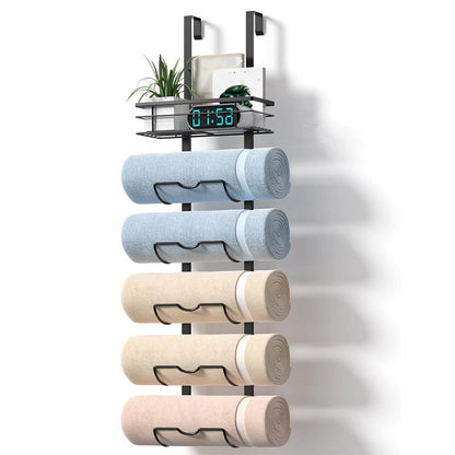 🏠 2026 Sale — Over 24,300 Sold! 🚪 Over-the-Door Towel Rack with Storage Shelf – No-Drill Bathroom Organizer, Carbon Steel & Rustproof Finish 🛁