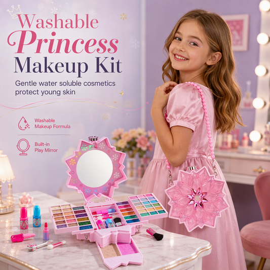 🌸 LIMITED‑TIME 50% OFF! 💖 Washable Princess Makeup Set – Non‑irritating, Trays & Portable Case 🎀