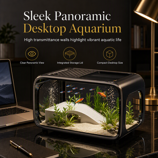 🐟 Transparent Panoramic Desktop Fish Tank – Crystal-Clear AS Material, Dual-Function Top Lid & Impact-Resistant Build