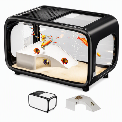 🐟 Transparent Panoramic Desktop Fish Tank – Crystal-Clear AS Material, Dual-Function Top Lid & Impact-Resistant Build