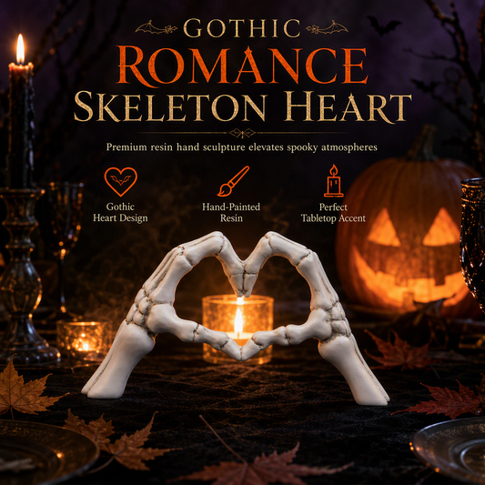 📢📢50% OFF !! ⏰Halloween Resin Skeleton Figurine with Heart Hand Gesture for Home Bedroom Desktop Decoration