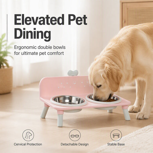 🐶 Elevated Pet Double Bowls – Detachable, Ergonomic & Neck-Friendly