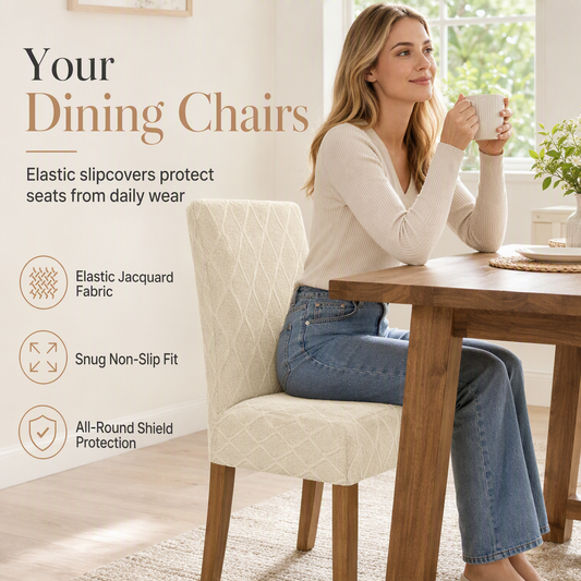 🛋️ Stretch Jacquard Dining Chair Cover – High-Elasticity Fabric, Textured Woven Pattern & Universal Fit