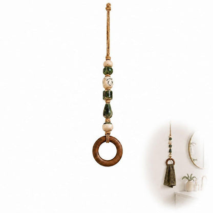 🪵 Decorative Beaded Towel Hanger with Wooden Ring – Rustic Charm & Handcrafted Materials