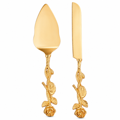 🎂 Exquisite Metal Alloy Cake Knife & Server Set – Vintage Floral, Sturdy & Elegant