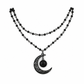 🌙 LIMITED‑TIME 50% OFF! 🖤 Gothic Dark Crystal Beaded Chain Necklace with Hollow Out Moon Alloy Pendant 📿