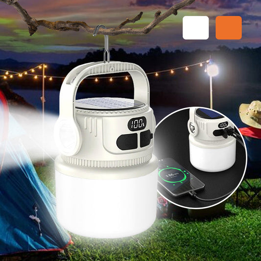 🏕️ 50% OFF NOW! ☀️ LED Solar Camping Light – 6 Brightness Levels, LCD Power Display, Hook Design & Emergency Power Bank 🔦