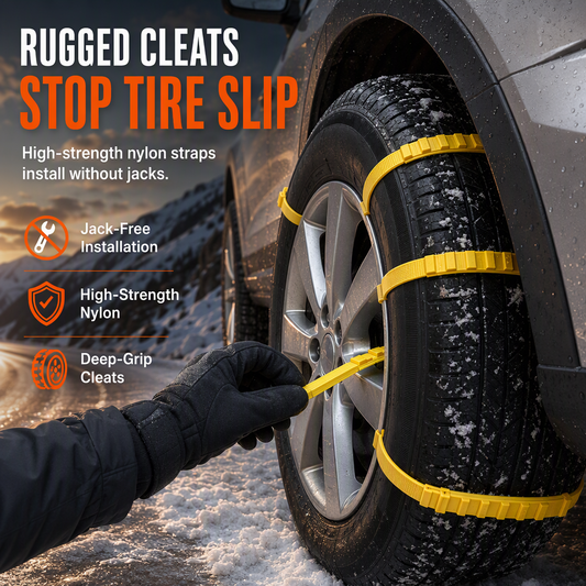 ❄️ 50% OFF NOW! 🚗 Universal Snow Chains – Thickened Anti-Slip Cleats, Nylon Cable Ties & Cold-Resistant – For SUVs, Sedans & Winter Driving 🛡️