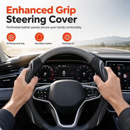 🏎️ 50% OFF NOW! 🔥 Carbon Fibre Steering Wheel Cover – Enhanced Grip, Non-Slip Leather & Palm Massage – Universal 15" Fit 🛡️