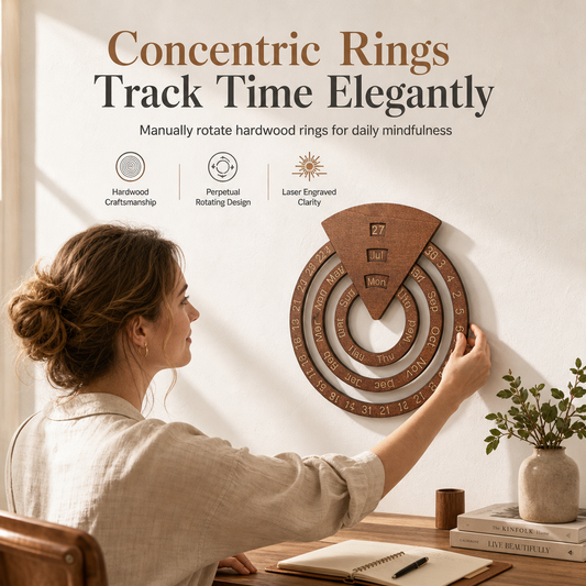 🗓️ LIMITED‑TIME 50% OFF! ✨ Wooden Rotating Perpetual Wall Calendar – Interactive Concentric Date Rings & Laser-Etched Hardwood 🪵