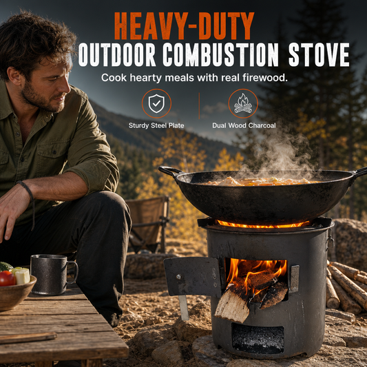 ⛺ LIMITED‑TIME 50% OFF! 🔥 Heavy‑Duty Carbon Steel Camping Stove – Wood & Charcoal, High‑Draft Airflow, 3‑in‑1 Cooktop 🍳