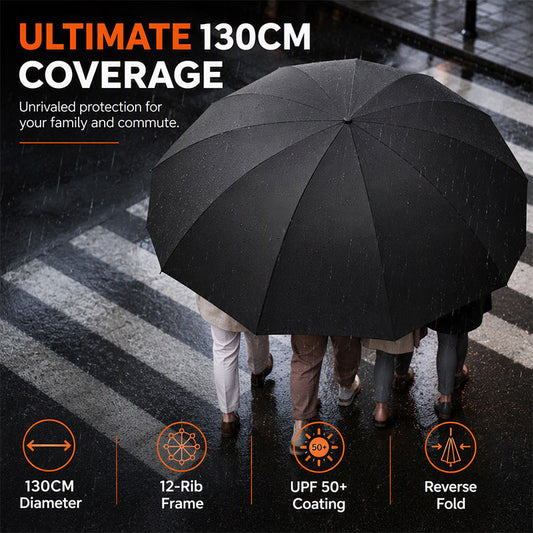 ☔ LIMITED‑TIME 50% OFF! 🛡️ Extra Large Windproof Folding Umbrella – 130cm 12-Rib Heavy-Duty Storm Canopy 🌂