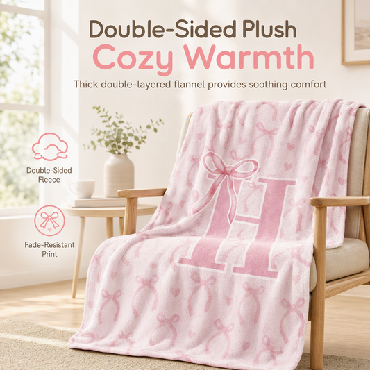 🎀 LIMITED‑TIME 50% OFF! 💖 Double‑Layer Thickened Flannel Throw Blanket – Cute Bowknot Monogram, Ultra‑Soft Fleece & Cozy Winter Warmth 🛏️