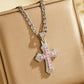✝️ LIMITED‑TIME 50% OFF! ✨ Hip Hop Iced Out Cross Pendant Necklace – Double-Layer Baguette Zircon Brass Chain 💎