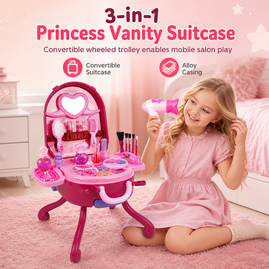 👑 LIMITED‑TIME 50% OFF! 🎀 Kids’ 3‑in‑1 Pretend Makeup Vanity Suitcase – Rolling Trolley Salon, 31 Toy Accessories, Easy Snap Setup 🧳